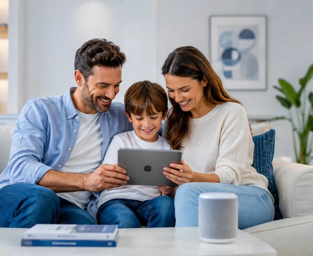 Familia usando tecnología